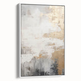 Framed abstract modern wall art featuring geometric shapes in muted tones, displayed from a white side view, perfect for contemporary interiors.