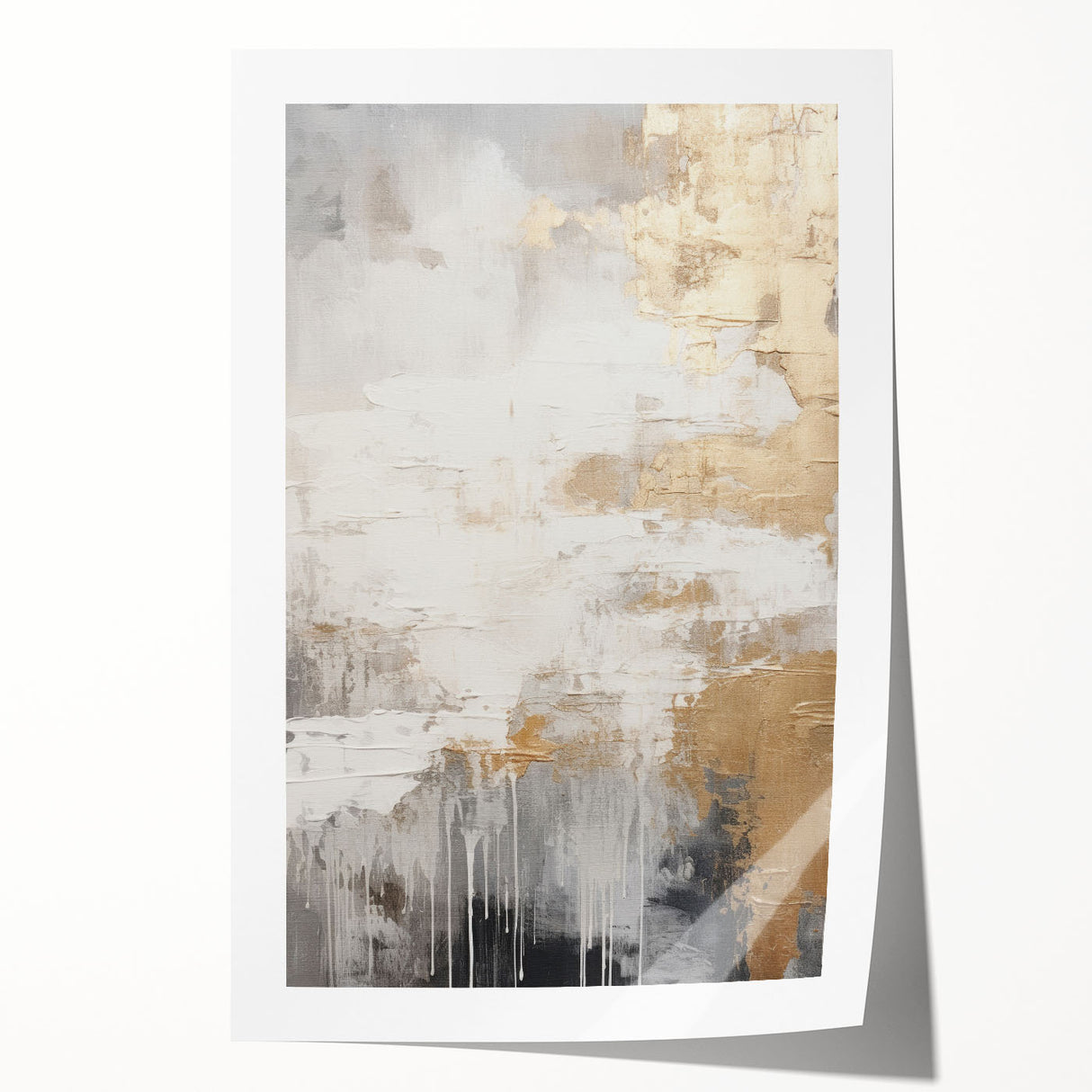 Abstract modern wall art print featuring a vibrant geometric design in bold colors, rolled and packaged in a protective cardboard tube for easy display.