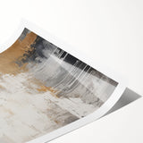 Abstract modern wall art print featuring vibrant geometric shapes in a mix of blue, orange, and yellow tones, rolled and ready for framing.