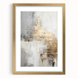 Abstract modern wall art collection featuring a gold-framed piece with a mat, showcasing intricate patterns and vibrant colors. Perfect for enhancing contemporary interiors.