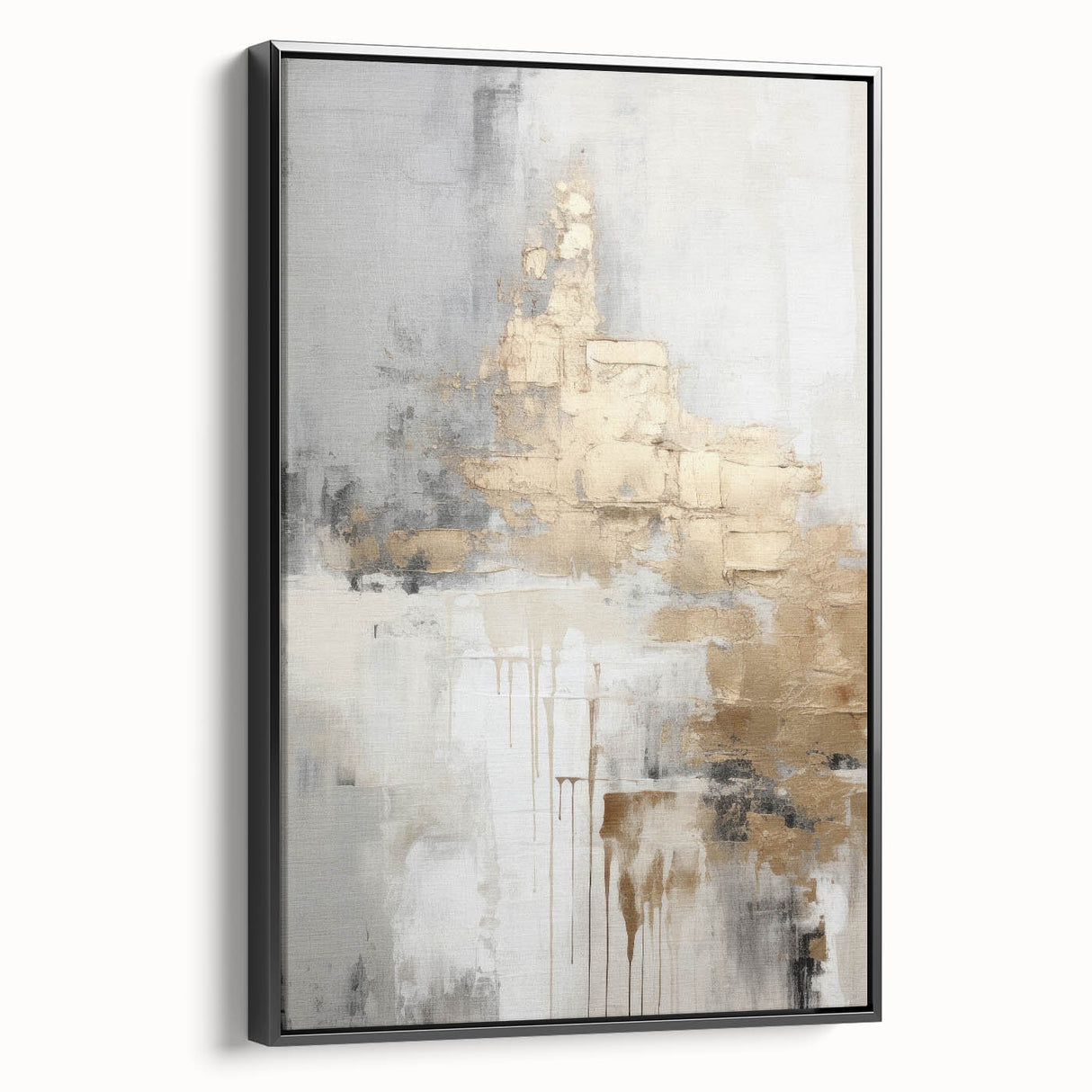 Framed modern abstract wall art collection showcasing a vibrant geometric design in bold colors, viewed from the side. Perfect for contemporary home decor.