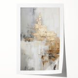 Abstract modern wall art print showcasing vibrant geometric shapes in shades of blue, orange, and yellow, rolled and ready for display in a stylish home decor setting. Perfect for adding a contemporary touch to any room.