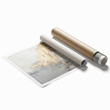 Abstract modern wall art print featuring vibrant blue and orange geometric shapes on a textured background, ideal for contemporary home decor.