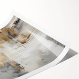 Abstract modern wall art print showcasing vibrant geometric shapes in blue, orange, and yellow. The piece is rolled and ready for framing, emphasizing contemporary design aesthetics. Perfect for adding a bold touch to any living space or office decor.