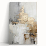 Abstract modern wall art collection featuring vibrant geometric shapes and colors on stretched canvas, leaning against a wall, ideal for contemporary decor.