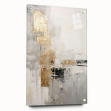 Acrylic glass wall art featuring an abstract modern design in vibrant colors, displayed in a stylish side view with pins for mounting, perfect for contemporary decor.