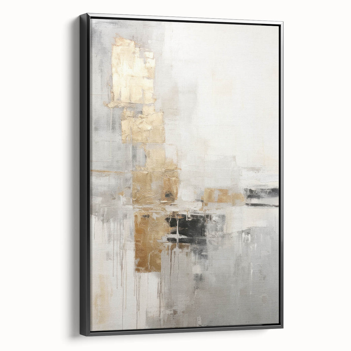 Abstract modern wall art collection featuring a framed canvas with a sleek black border, showcasing vibrant colors and geometric patterns, ideal for contemporary decor.