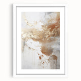 Abstract modern wall art collection featuring a white frame and mat, showcasing geometric patterns in muted colors. Ideal for contemporary home decor.