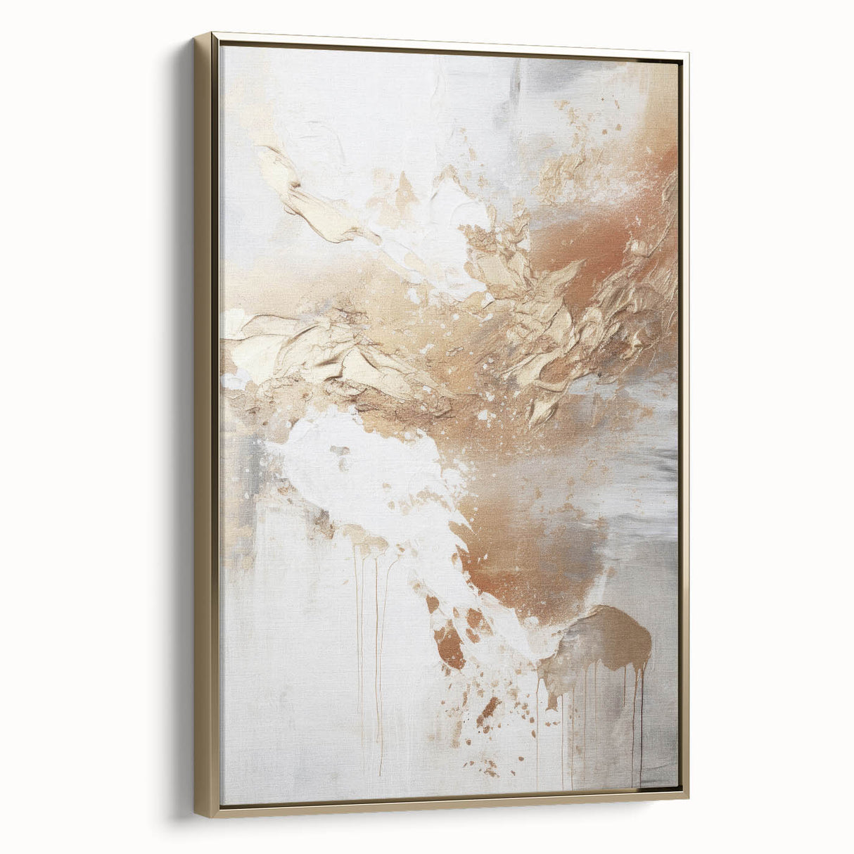 Framed abstract modern design wall art featuring gold accents on a textured surface, showcasing a contemporary aesthetic suitable for home decor.