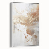 Framed canvas wall art showcasing an abstract modern design, featuring a blend of white and soft pastel colors, displayed in a stylish setting. Ideal for contemporary home decor.