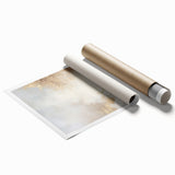 Abstract modern wall art print featuring vibrant geometric shapes in shades of blue, orange, and yellow, showcasing a contemporary design ideal for home decor.