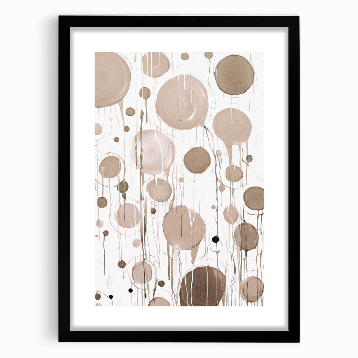 Abstract modern wall art piece featuring a black frame and mat, showcasing vibrant geometric designs in a contemporary style, perfect for enhancing interior decor.