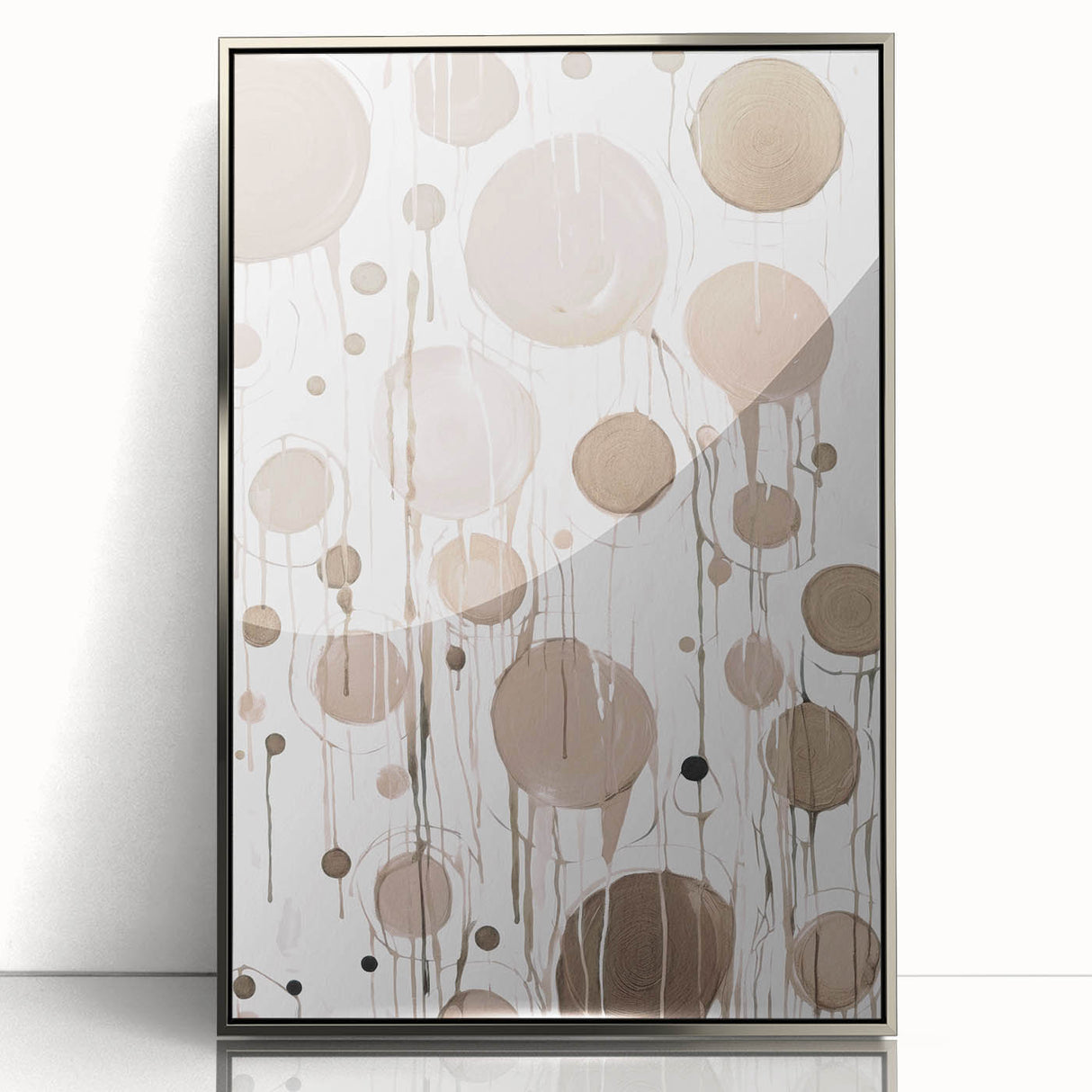 Framed abstract modern wall art in silver acrylic, showcasing a striking geometric design with vibrant colors and clean lines, perfect for contemporary decor.