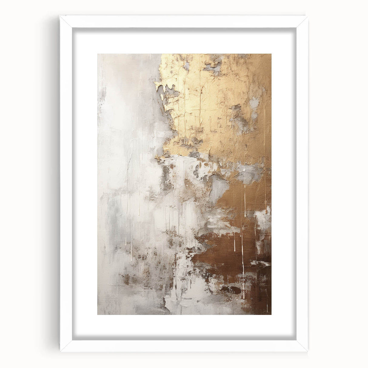 Abstract modern wall art collection in a white frame with a mat, showcasing vibrant geometric shapes and colors, designed to enhance contemporary interiors.