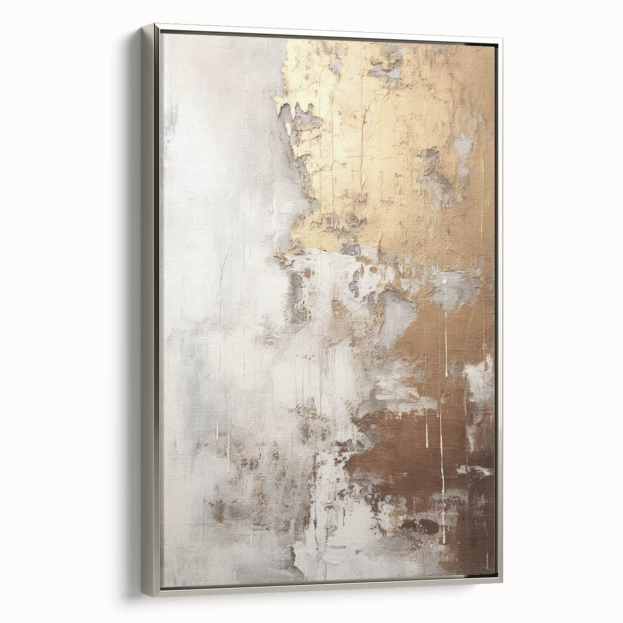 Framed abstract modern wall art in silver, showcasing a vibrant, colorful design with geometric patterns, perfect for contemporary home decor.