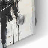 Close-up of a modern abstract wall art piece featuring vibrant colors and geometric shapes, showcasing acrylic glass texture for elegance.