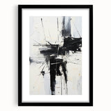 Framed abstract modern wall art collection showcasing vibrant geometric shapes in a black frame, perfect for contemporary decor.