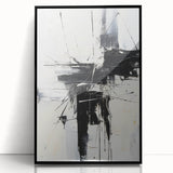 Framed abstract modern wall art collection showcasing vibrant colors and geometric patterns, set against a sleek black background for a contemporary aesthetic.