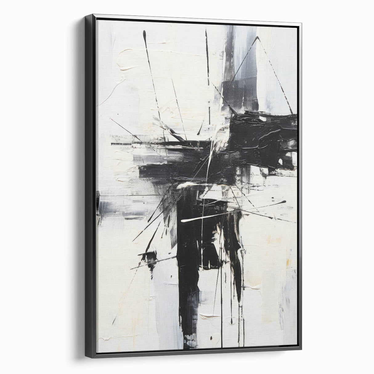 Framed abstract modern wall art collection featuring vibrant colors and geometric shapes in a sleek black frame, ideal for contemporary decor.