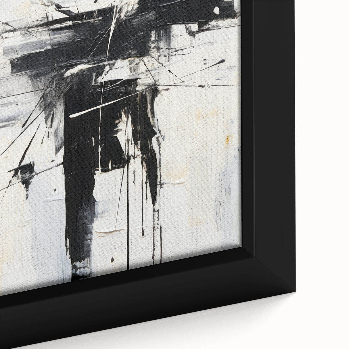 Close-up of an abstract modern wall art collection featuring vibrant geometric shapes in bold colors, framed elegantly for display.