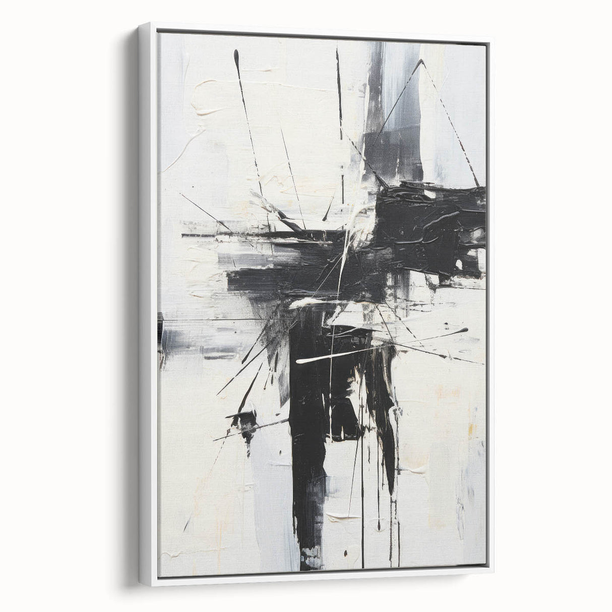 Framed wall art collection showcasing abstract modern designs in vibrant colors, displayed at a slight angle to emphasize depth and texture.