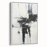 Framed wall art collection showcasing abstract modern designs in vibrant colors, displayed at a slight angle to emphasize depth and texture.