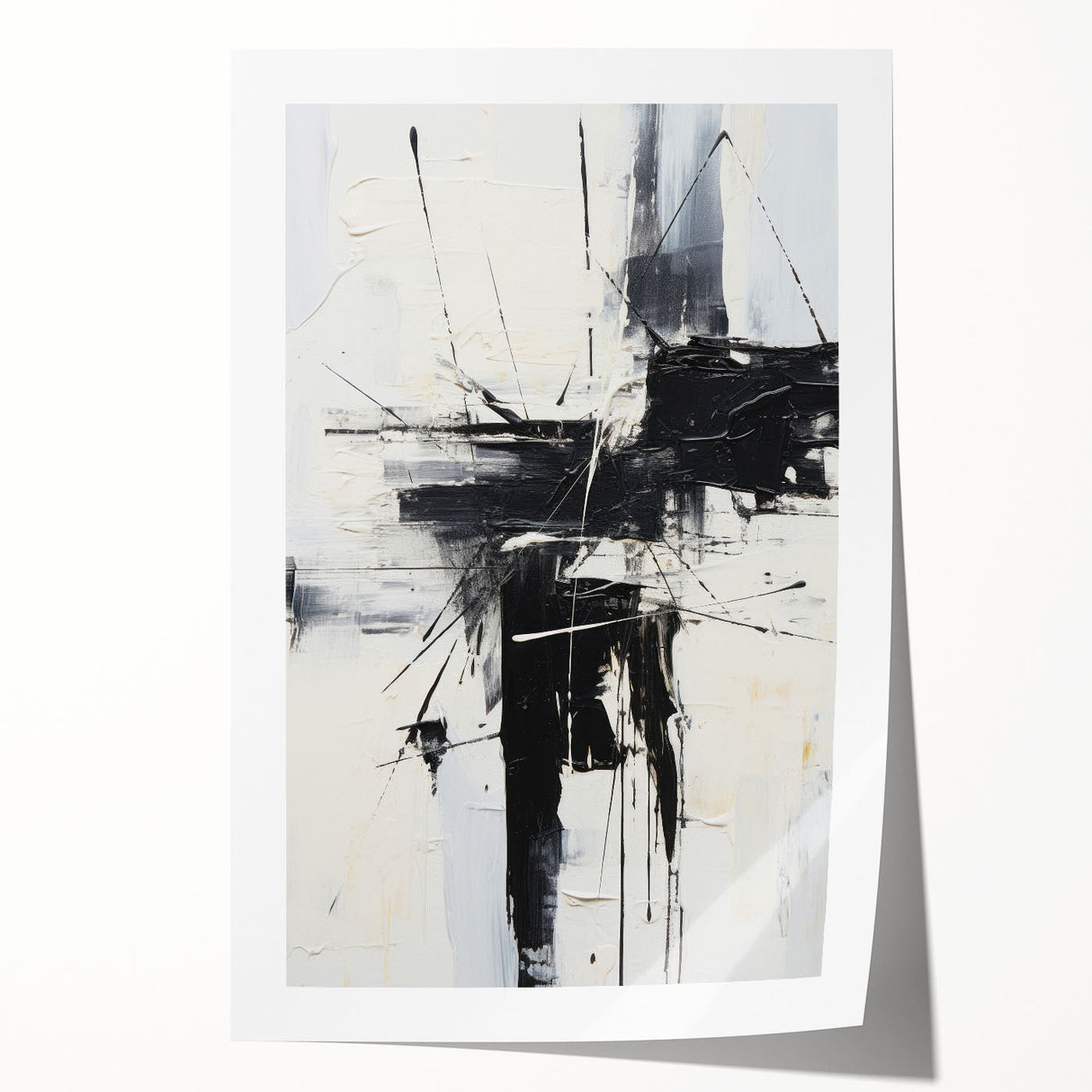 Abstract modern wall art print showcasing vibrant colors and geometric shapes, rolled and ready for framing, perfect for contemporary decor.