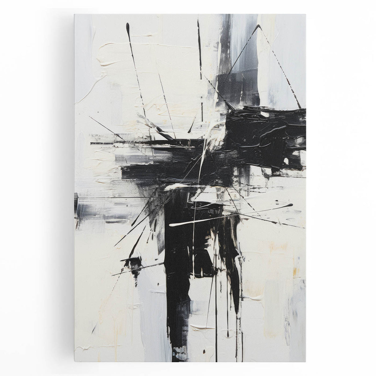 Abstract modern wall art collection featuring vibrant geometric shapes in bold colors on stretched canvas, ideal for contemporary home decor.