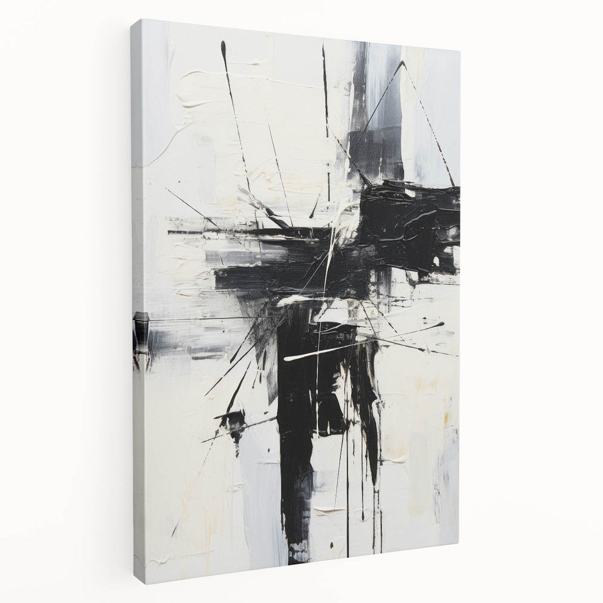 Stretched canvas wall art collection showcasing an abstract modern design with vibrant colors and dynamic shapes, perfect for contemporary decor.