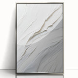 Framed abstract modern wall art featuring a sleek silver design, ideal for contemporary decor, showcasing vibrant colors and geometric shapes. Perfect for enhancing living spaces or offices.
