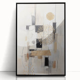 Framed abstract modern wall art in black acrylic with geometric patterns, showcasing a contemporary design perfect for stylish home decor.