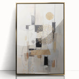 Framed wall art showcasing an abstract modern design with gold accents, perfect for contemporary decor. The acrylic finish enhances its vibrant colors, ideal for living spaces.