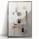 Framed wall art featuring an abstract modern design with intricate silver accents, showcasing a contemporary aesthetic ideal for stylish home decor.