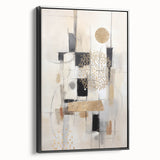 Framed canvas wall art featuring an abstract modern design in black, showcasing geometric shapes and lines, ideal for contemporary home decor.