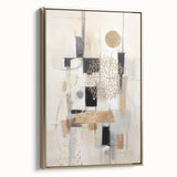 Framed abstract modern wall art featuring a gold design on canvas, showcasing a sleek side view that highlights its elegant texture and contemporary style.