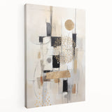 Stretched canvas wall art featuring an abstract modern design with vibrant colors and geometric patterns, showcasing depth and texture for contemporary decor.