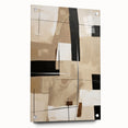 Abstract modern wall art collection displayed in a sleek acrylic frame, showcasing vibrant geometric designs with a side view revealing pin mounting for easy hanging.