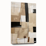 Abstract modern wall art collection displayed in a sleek acrylic frame, showcasing vibrant geometric designs with a side view revealing pin mounting for easy hanging.