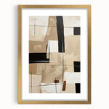 Abstract modern wall art collection featuring a gold-framed design with a mat, showcasing geometric shapes and vibrant colors, perfect for contemporary decor.