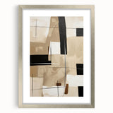 Abstract modern wall art collection featuring a sleek silver frame and mat, showcasing vibrant geometric patterns. Perfect for contemporary home decor.