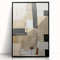 Framed abstract modern wall art featuring a sleek black design, showcasing geometric patterns and vibrant colors, perfect for contemporary home decor.