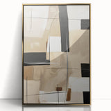 Framed wall art showcasing an abstract modern design with gold accents, displayed against a neutral background, ideal for contemporary home decor.