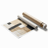 Abstract modern design wall art featuring bold geometric shapes in vibrant colors, showcasing a captivating blend of blues, yellows, and reds, perfect for contemporary decor.