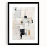 Abstract modern wall art collection in a sleek black frame, showcasing a vibrant geometric design against a white background, ideal for contemporary home decor.