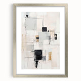 Abstract modern wall art collection showcasing a framed piece with a silver mat, featuring vibrant geometric shapes and colors, perfect for contemporary decor.