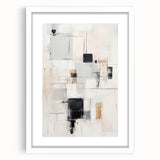 Abstract modern wall art collection featuring a white frame with matting, showcasing vibrant geometric patterns and colors, ideal for contemporary home decor.