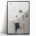 Framed acrylic wall art featuring an abstract modern design with bold colors and geometric shapes, set against a sleek black frame, ideal for contemporary decor.