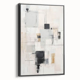 Framed canvas wall art showcasing an abstract modern design with bold colors and geometric patterns, displayed from a side view against a neutral backdrop.