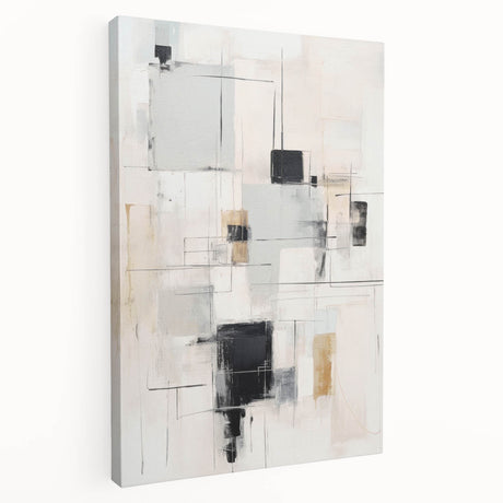 Abstract modern wall art collection featuring vibrant colors and geometric patterns on a stretched canvas, showcasing a side view with a sleek design, ideal for contemporary decor.