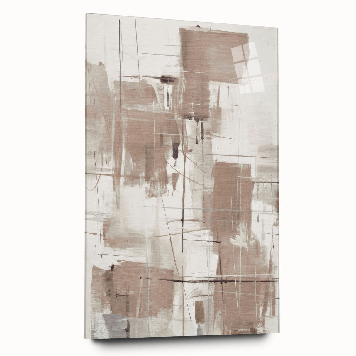 Acrylic glass wall art collection showcasing an abstract modern design with vibrant colors and intricate patterns, elegantly displayed from a side view. Ideal for contemporary home decor.